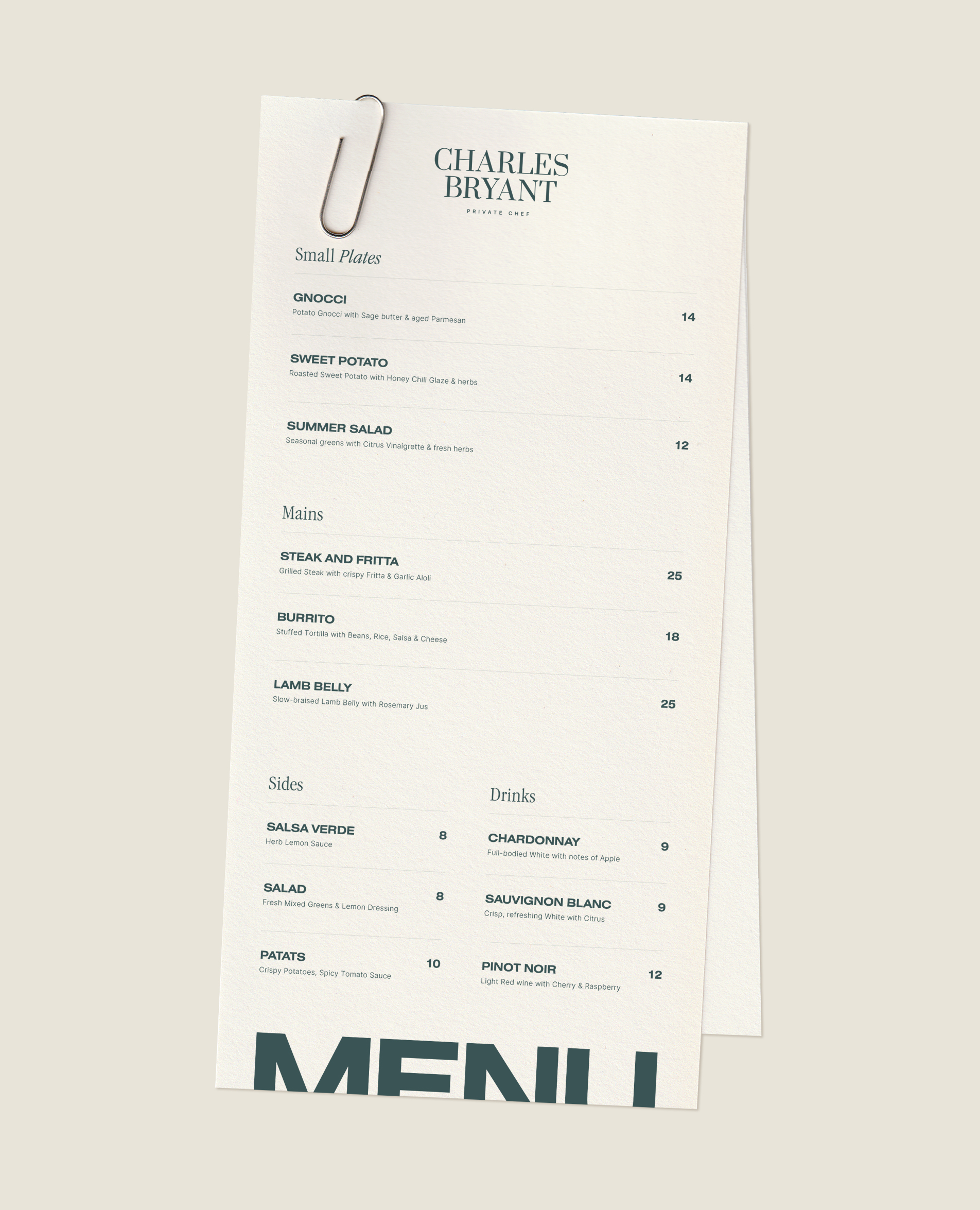Preview of menu design